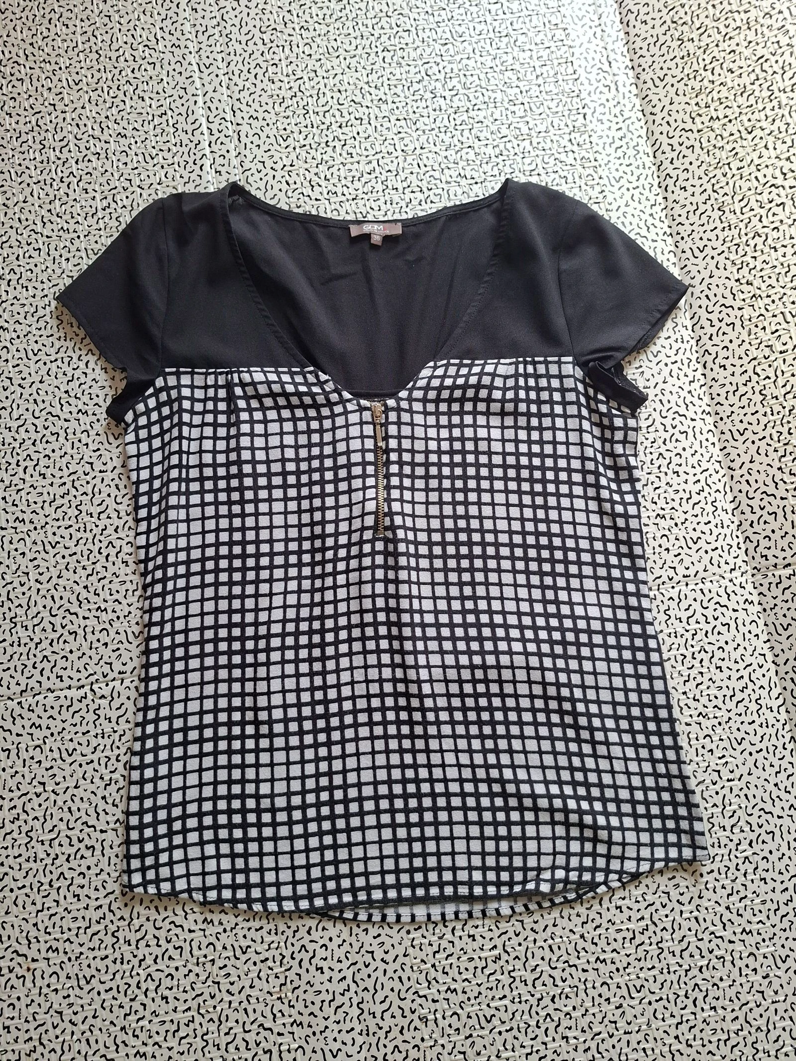 Blusa GDM Grain de Malice T36 Preto Branco Quadrados Zíper Feminino Chique – photo 4